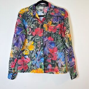 Chicos Abstract Burnout Button Down Shirt Multi Color Sheer Blouse Size 0/ S